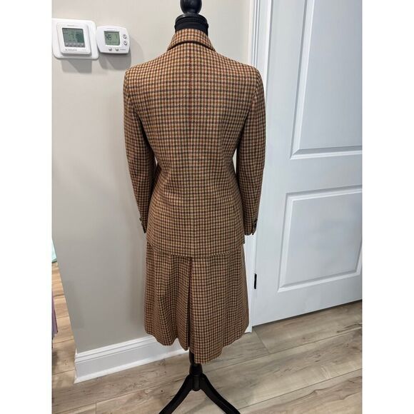 Vintage Academia Houndstooth 100% Wool Skirt Suit Tailored Blazer Pleats 9 - Picture 2 of 16